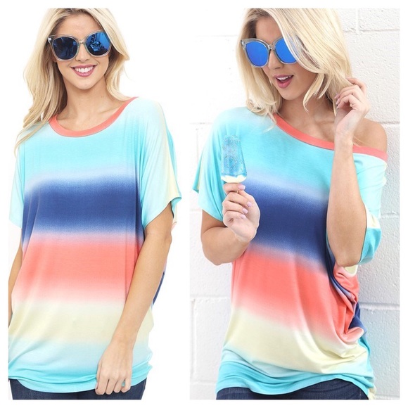 Tops - BACKORDER Multi Color Tee On or Off Shoulder Top Tops - BACKORDER Multi Color Tee On or Off Shoulder Top